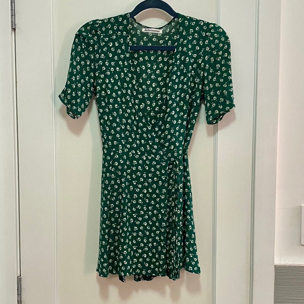 Reformation Lucky Wrap Dress in Chive